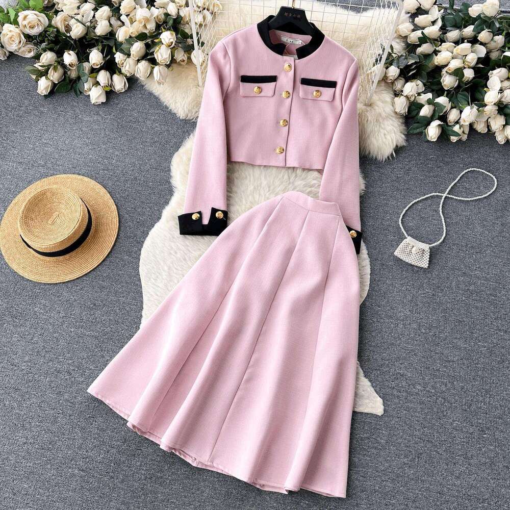 DHEssentials High-end Chanel-style Short Jacket Skirt for Women, Spring and Autumn French Socialite Elegant Fashion Long Sleeve Two-piece Set