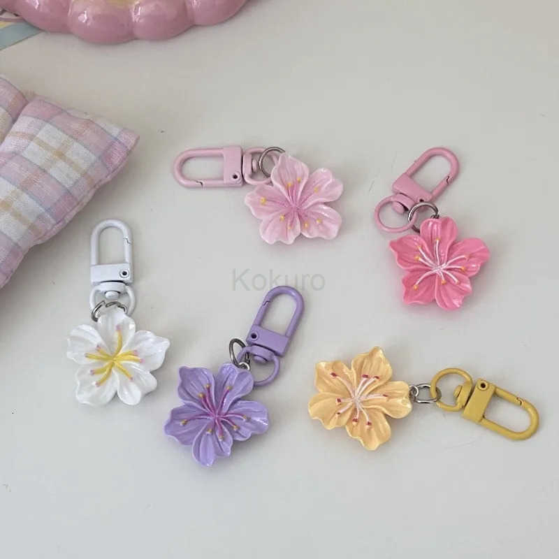 Colorful Cherry Flower Keychain for Women Bag Phone Pendant Romantic Sweet Key Chains Friend Girl Gift DIY Keyring M250912