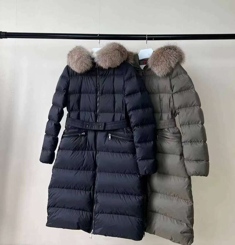 Women's Coat New Mid-Length Down Jacket With Hood, Large Fur Collar, Fox Over Knee, Waist, Thickened A Version