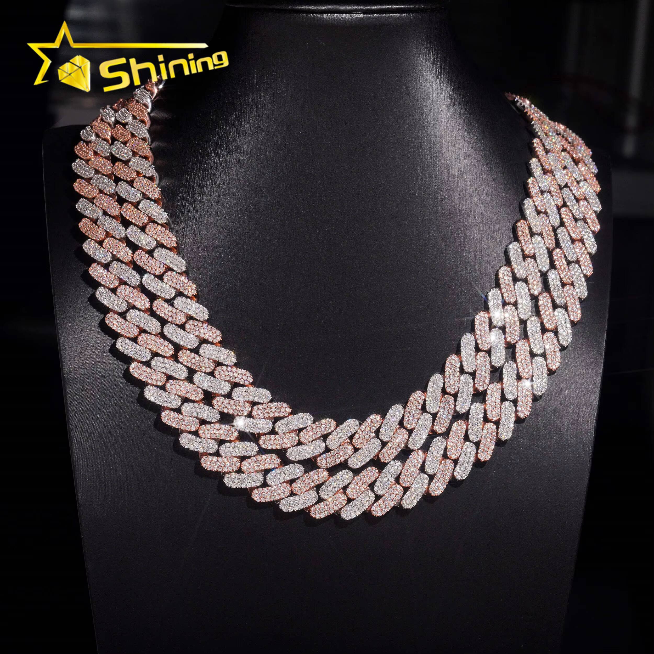 Pass Diamond Tester Hip Hop Jewelry 16mm 3 Rows 925 Sterling Silver Men Necklace Miami Iced Out Moissanite Cuban Link Chain
