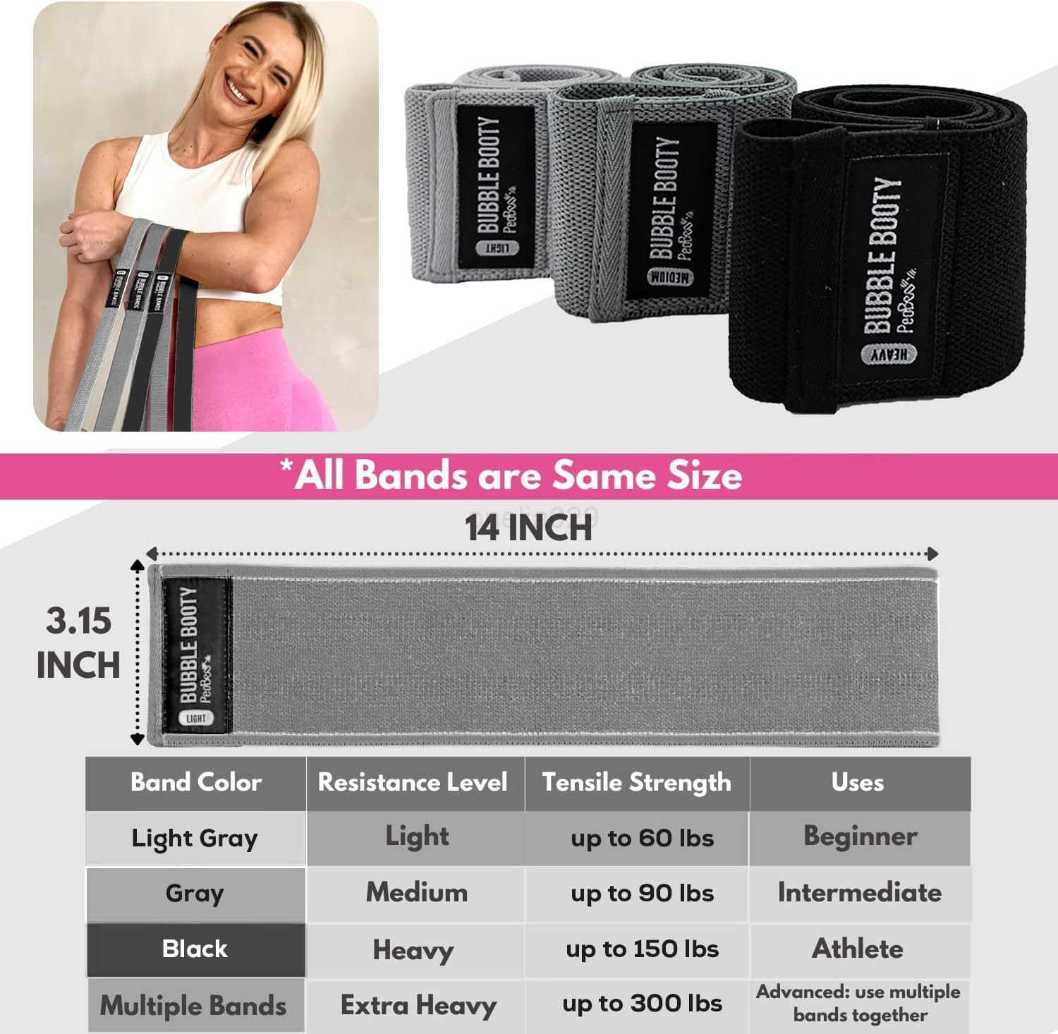3 Pack Get Sexy and Slimmer with Non Slippery Fabric Resistance Booty Bands with Full Training Video Ideal for Strength Building Pilates Rehab Fitness