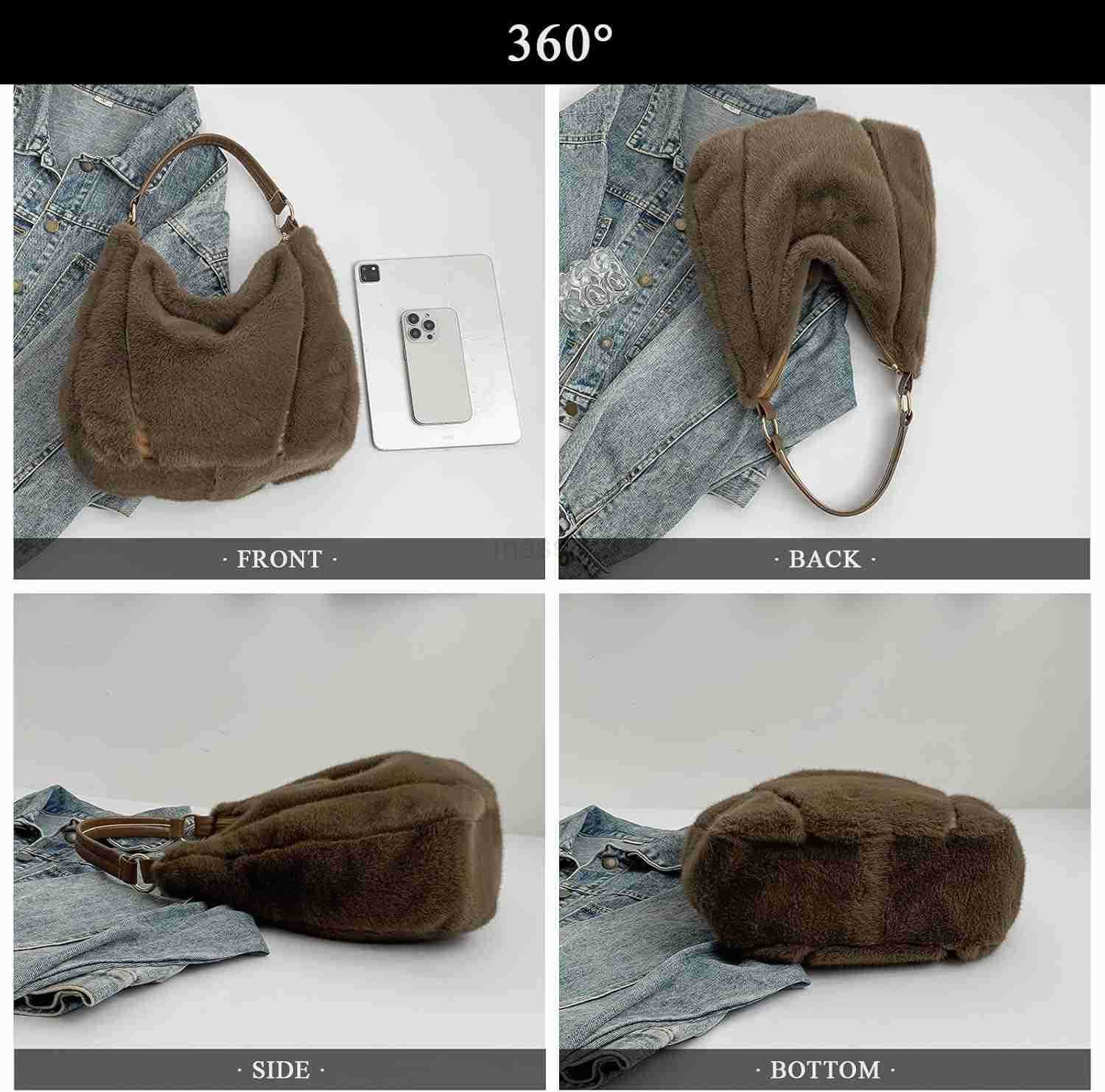 Fluffy Tote Bag Winter Fuzzy Purses for Women Faux Fur Bag with Strap Soft Furry Handbag Plush Crossbody Bags M250912