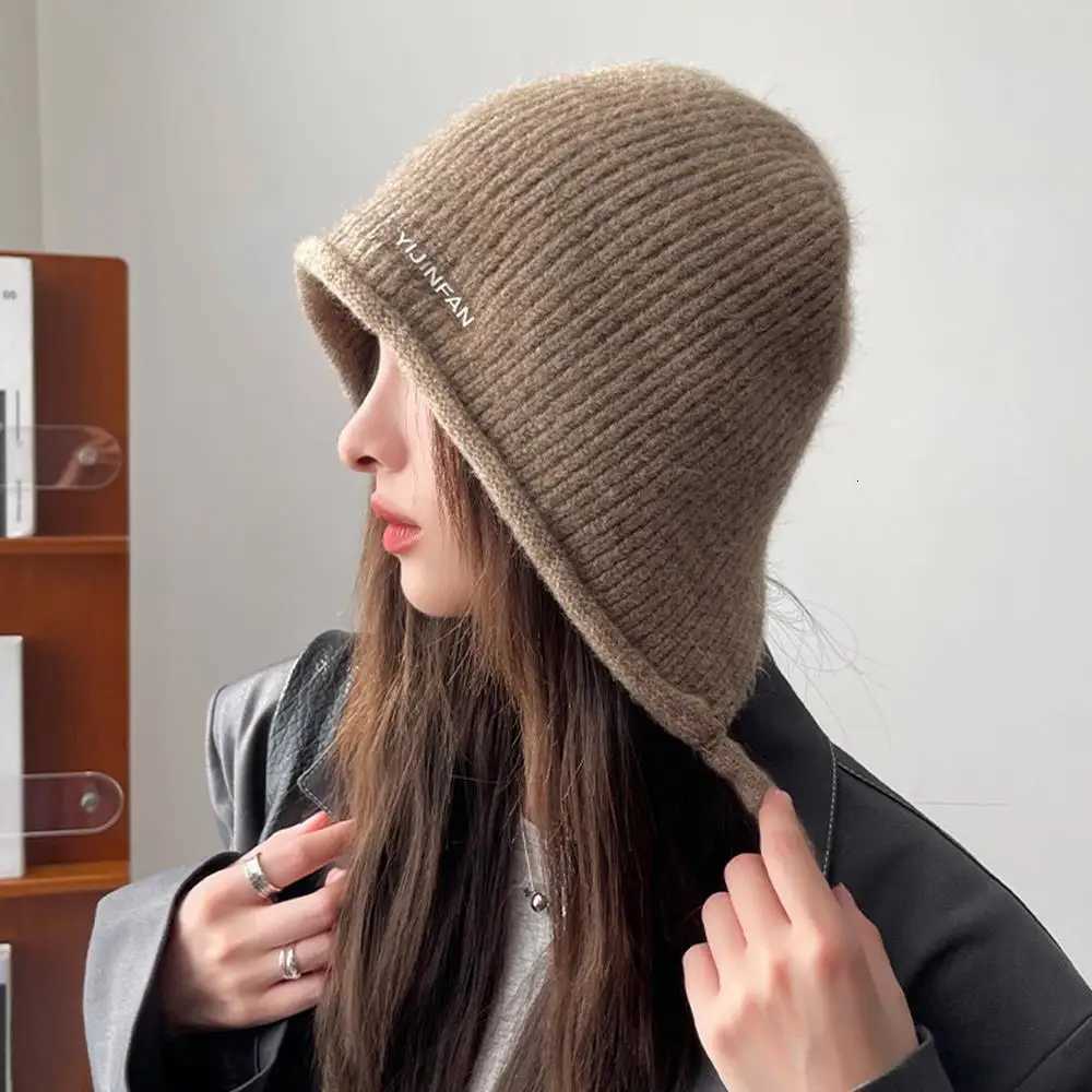 Hot Autumn Winter Wens Fashion Knit Hat Knitted Wool Ear Protection Solid Color Warm LaceUp Wens Bber Bonnets G250910
