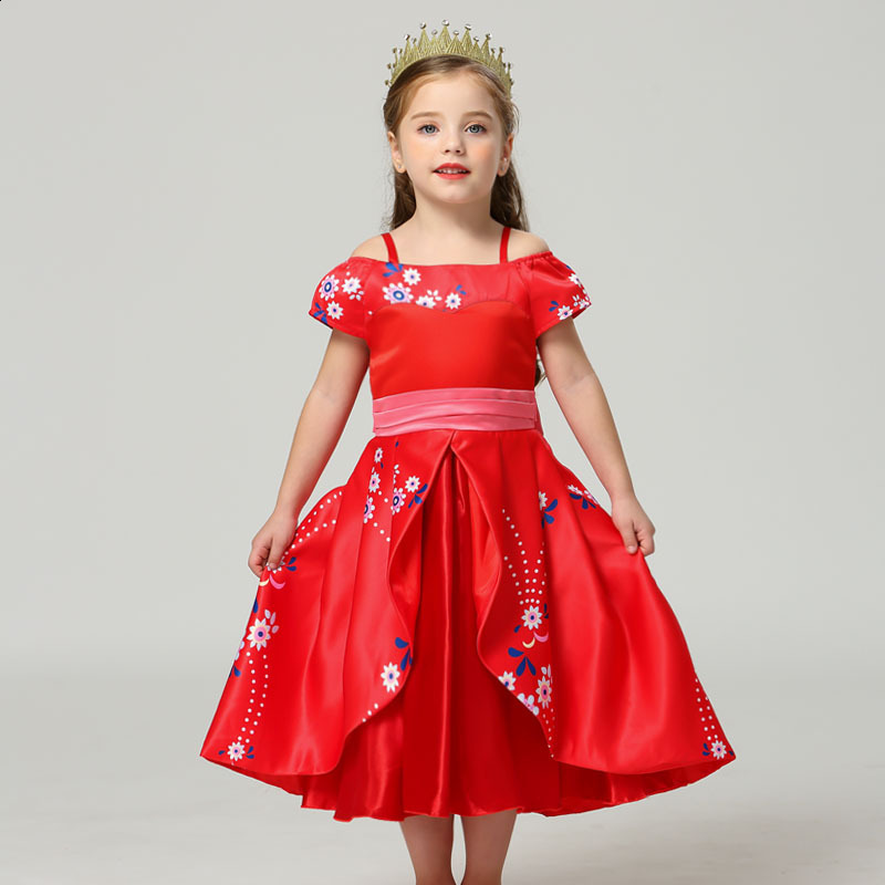 Girl Classic Princess Elena Red Cosplay Costume Kids of Avalor Elena Dress Children Sleeveless Party Halloween Ball Gown Outfits 210303