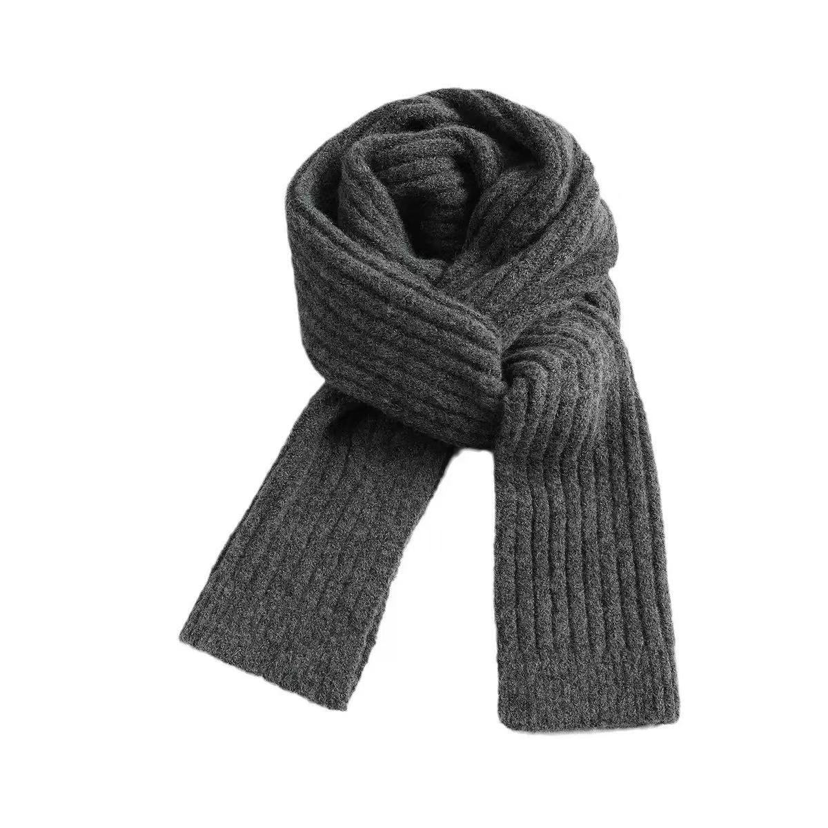 K1890 Wholesale Chunky Knit Scarf Grey - Couples Unisex Wool Blend Scarf, Winter Warm Thick Shawl Scarf Supplier