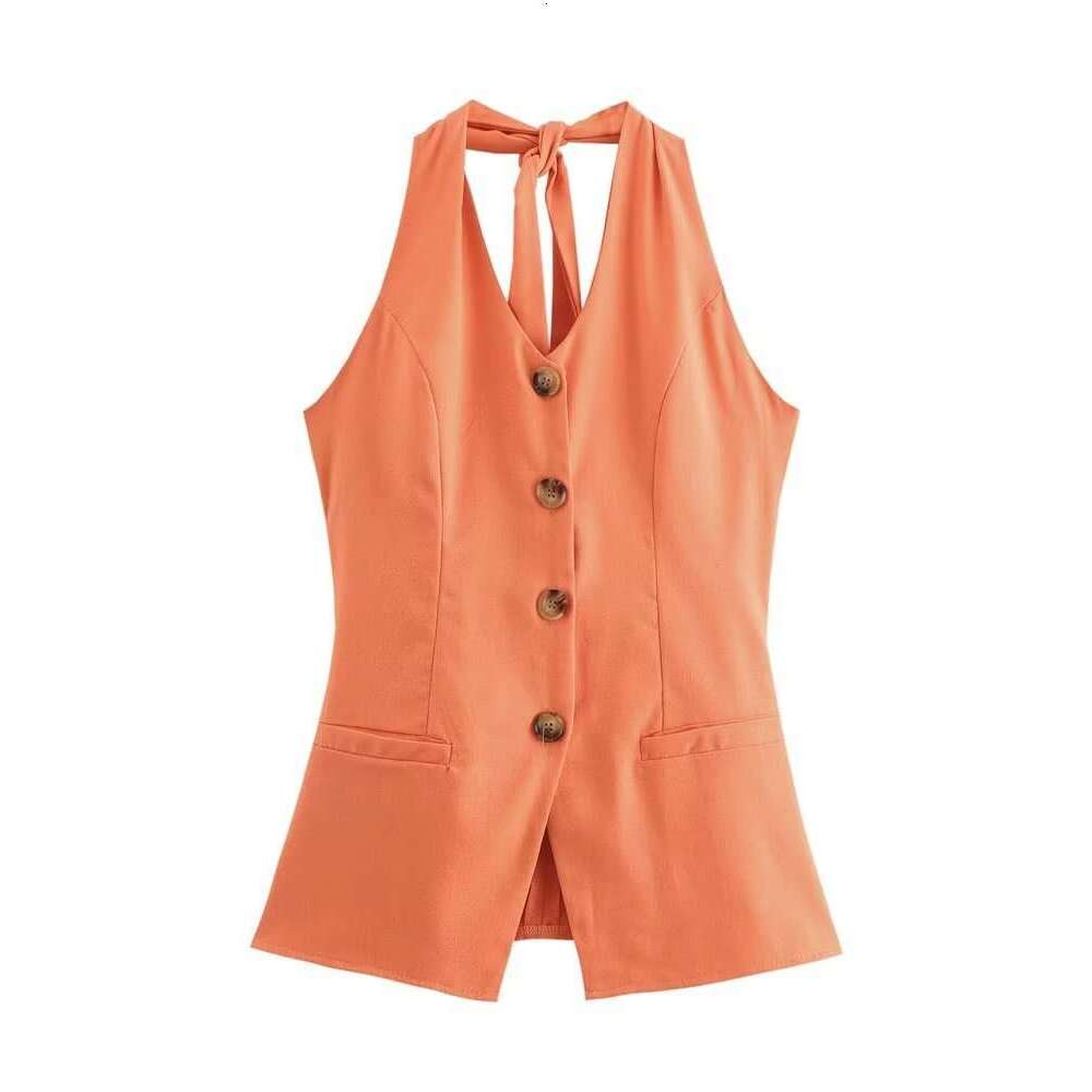 DHEssentials Chanel Style Cotton Linen Halter Neck Vest for Women Summer Outfit with Light Luxury Feel Long Pants Two-Piece Set