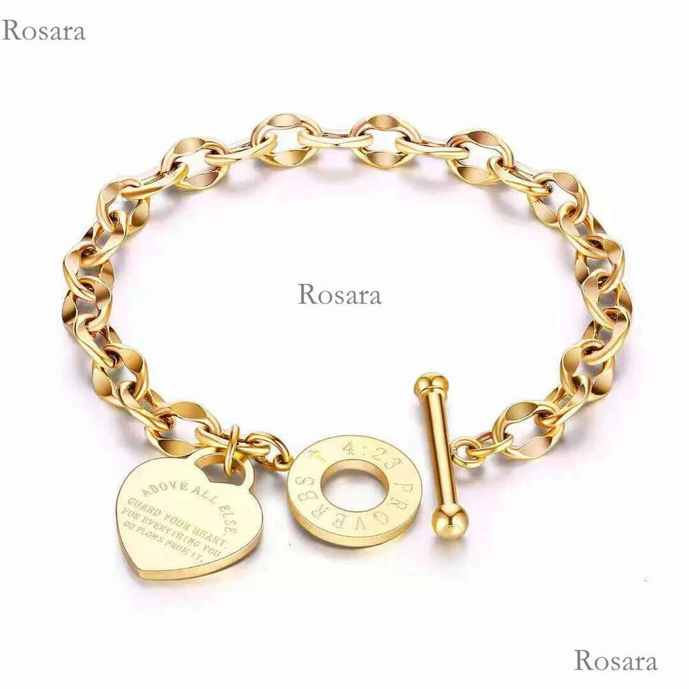 Hot Selling Titanium Steel Heart Link Bracelet For Women Gold Color Office Hand Jewelry Gifts Wholesale W250709 Rosara