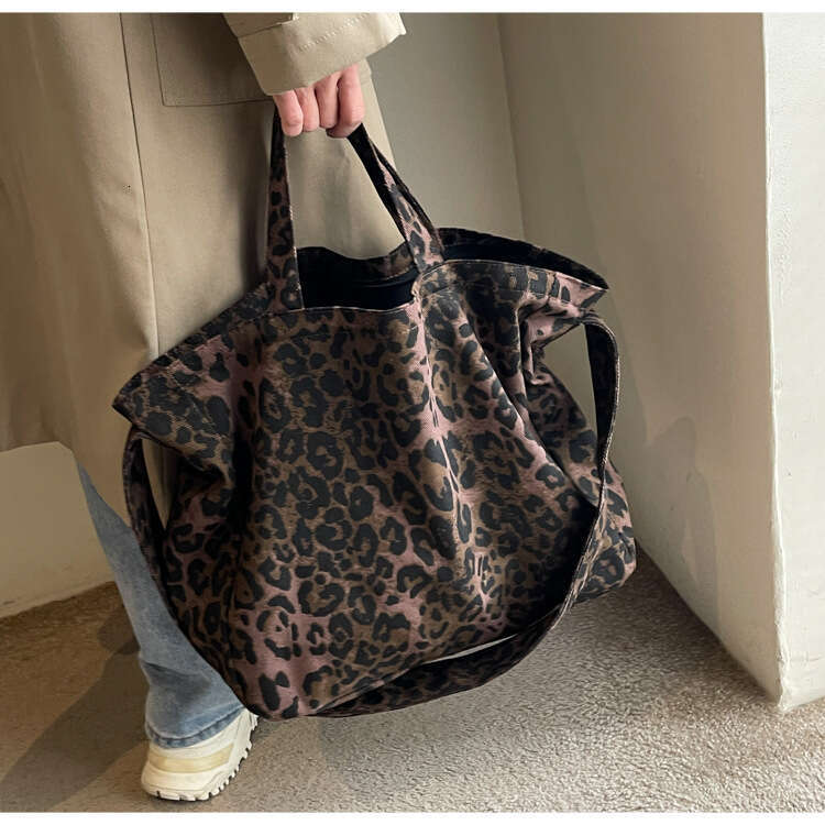 Niche Leopard Print Canvas Tote for Women, Casual Designer Bags Large Capacity Fashion Handbag, Korean Style Trendy Single Shoulder Crossbody Bag