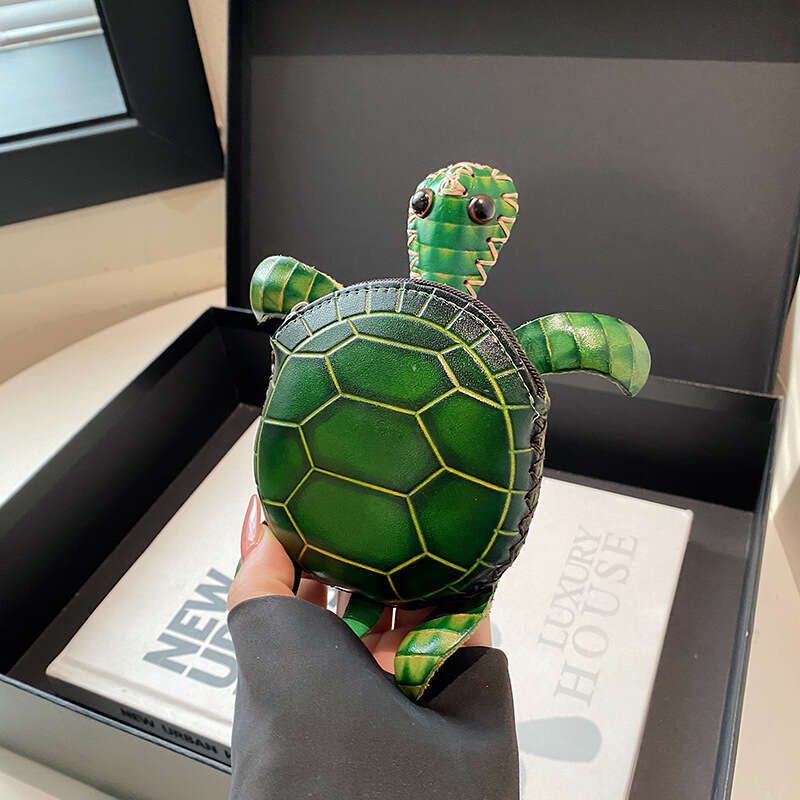 Turtle Coin Purse Small Bags Handmade Vegetable-Tanned Leather Simple Fashion Cute Turtle Handheld Crossbody Women's Bag Cartoon Top Layer Cowhid