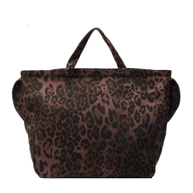 Niche Leopard Print Canvas Tote for Women, Casual Designer Bags Large Capacity Fashion Handbag, Korean Style Trendy Single Shoulder Crossbody Bag