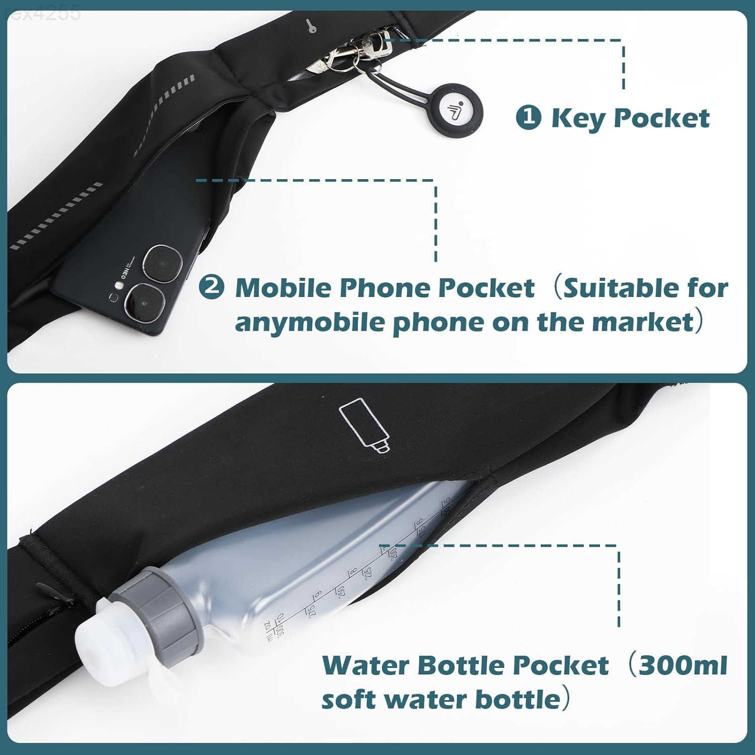 Slim Running Belt for Men and Women Running Waist Pack with Water Bottle Towel Multi Pocket Fanny Pack Phone Holder Adjustable for Running Climbing Me