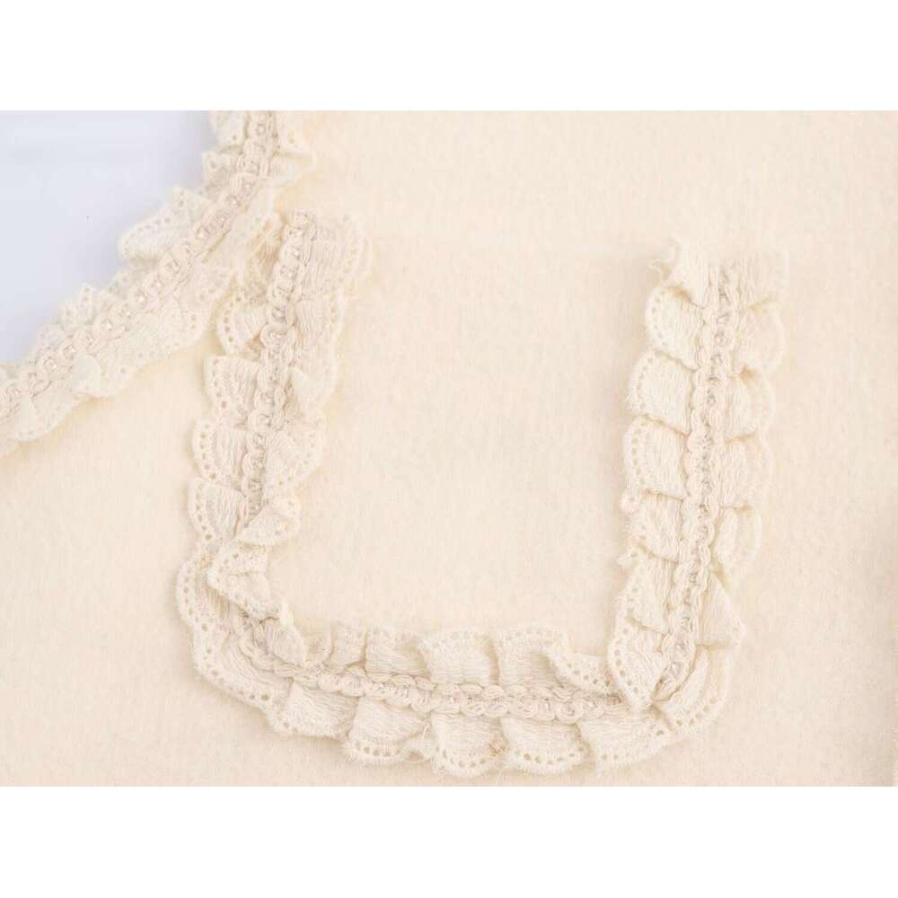 DHEssentials 2025 Autumn New French Style Lace Sweet Knitted Sleeveless Cardigan Vest