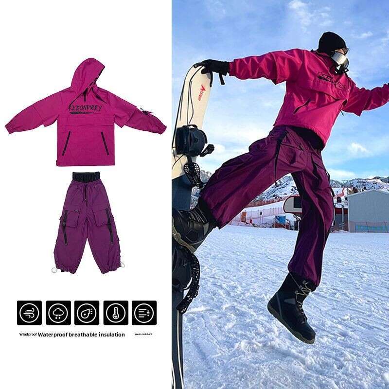 2025 Hot Men Women Solid Color Ski Jacket Ski Pants Warm Windproof Winter Overalls Hoodie Waterproof Outdoor Sports Clothing Snowboard