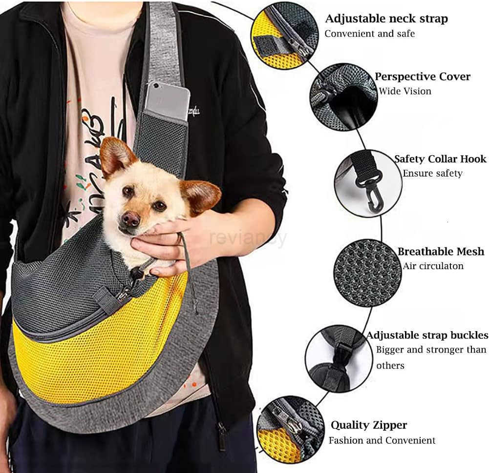 Pet Dog Sling Carrier Breathable Mesh Hand Free Adjustable Travel Safe Puppy Sling Bag Carrier Dog Satchel Carrier for Dogs Cats Rabbit Small Animals 