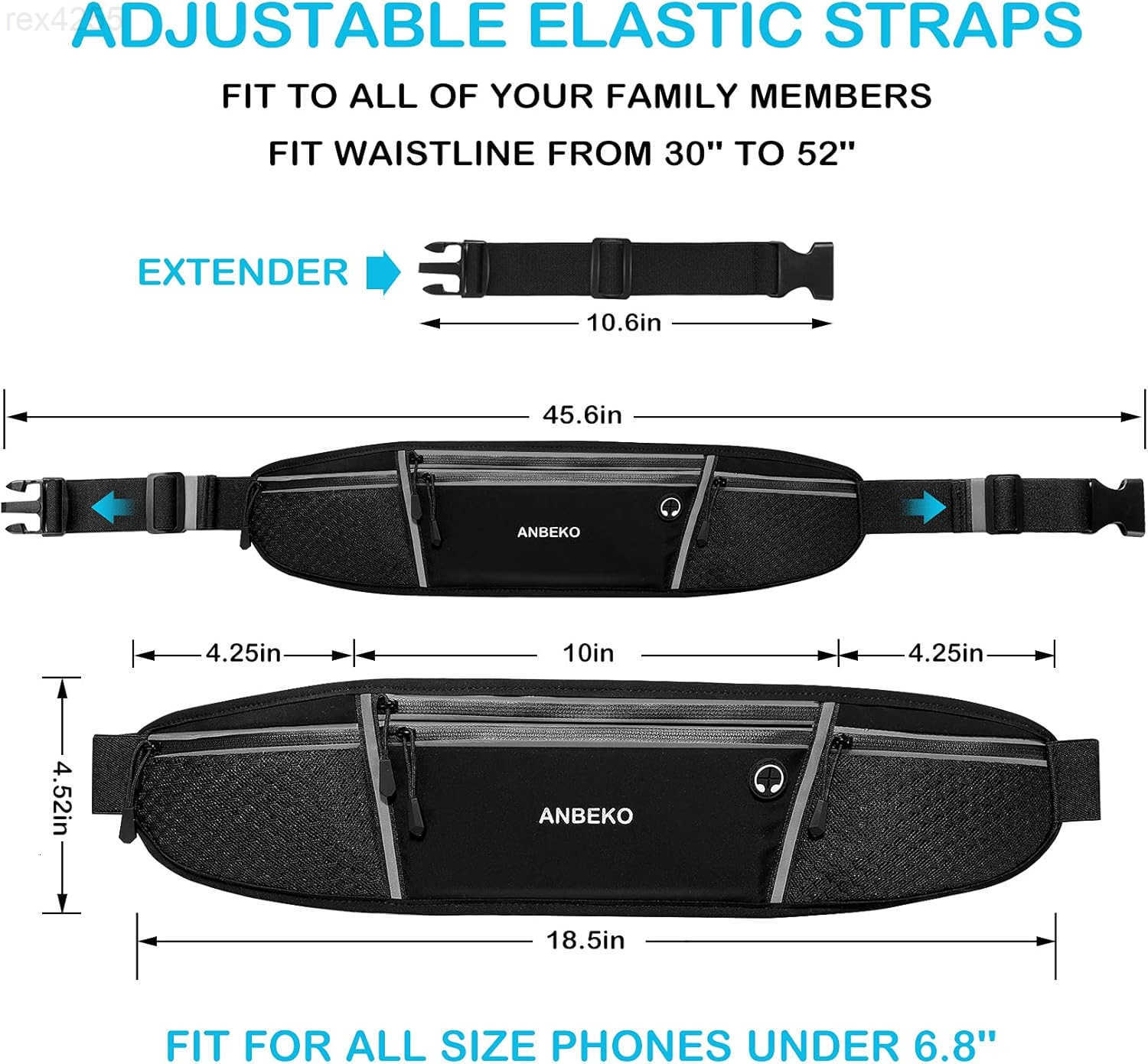 Running belt for Men Women with Extender Large Capacity Runner Waist Pack with 4 PocketsHiking Travel Camp Running Workout Belt BagReflective No Bounc