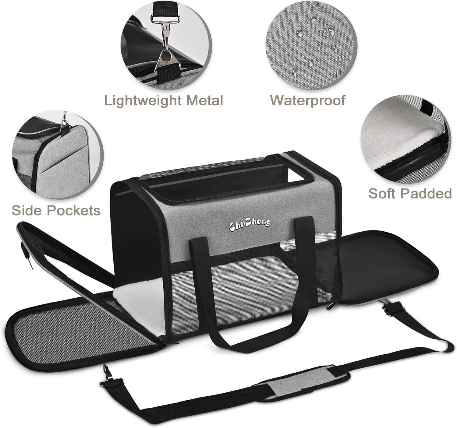 Cat Dog Carrier for Small Medium Cats Puppies up to 18 LbsGreySoft Sided Cat Bag Airline ApprovedCollapsible Pet Travel Carrier Portable Kennel with S