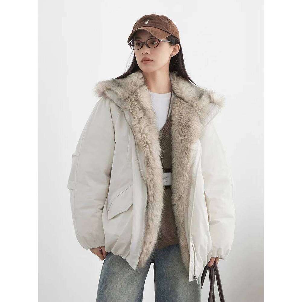 CHIC VEN Korean Women Coats Faux Fur Collar Loose Casual Hooded 90 White Duck Female Down Jacket Autumn Winter 2025