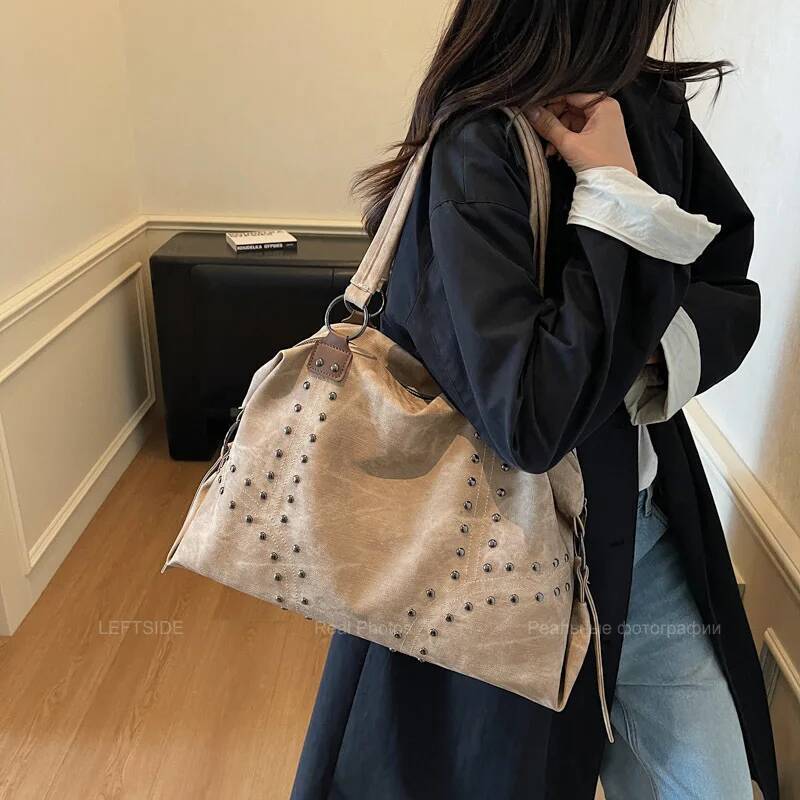 Large Capacity Rivet PU Leather Women s Pillow Bag Trendy Spicy Girl Women s Handbag Short Distance Travel Bag Women s Shoulder Bag Designer Bag