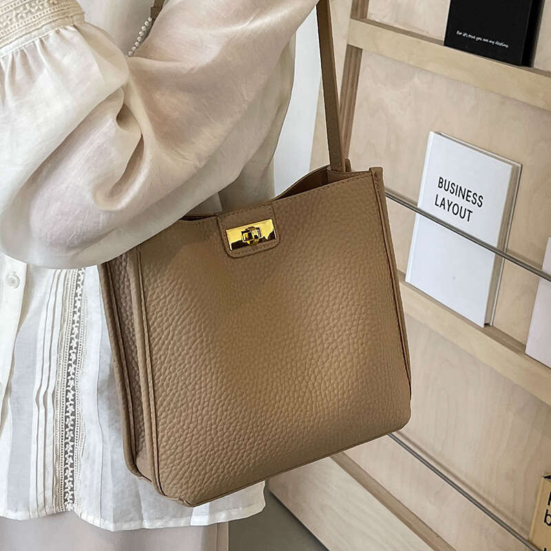 Fashion Simple Lychee Pattern Bucket Designer Bags Korean Style Versatile Commuter Women's Casual Shoulder Crossbody Bag