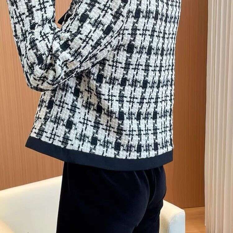 DHEssentials 2024 Autumn Winter New Korean Casual Elegant Socialite Goddess Style Houndstooth Short Jacket for Women