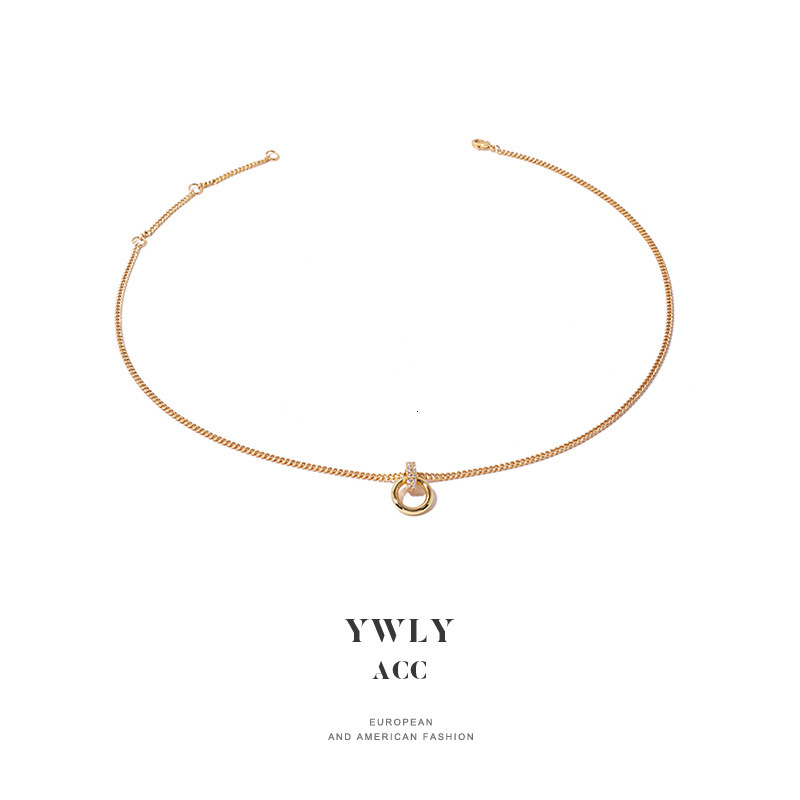 Zircon Inlaid Circle Pendant High-End Necklace French Minimalist Style Personality Fashion Versatile Women's Jewelry