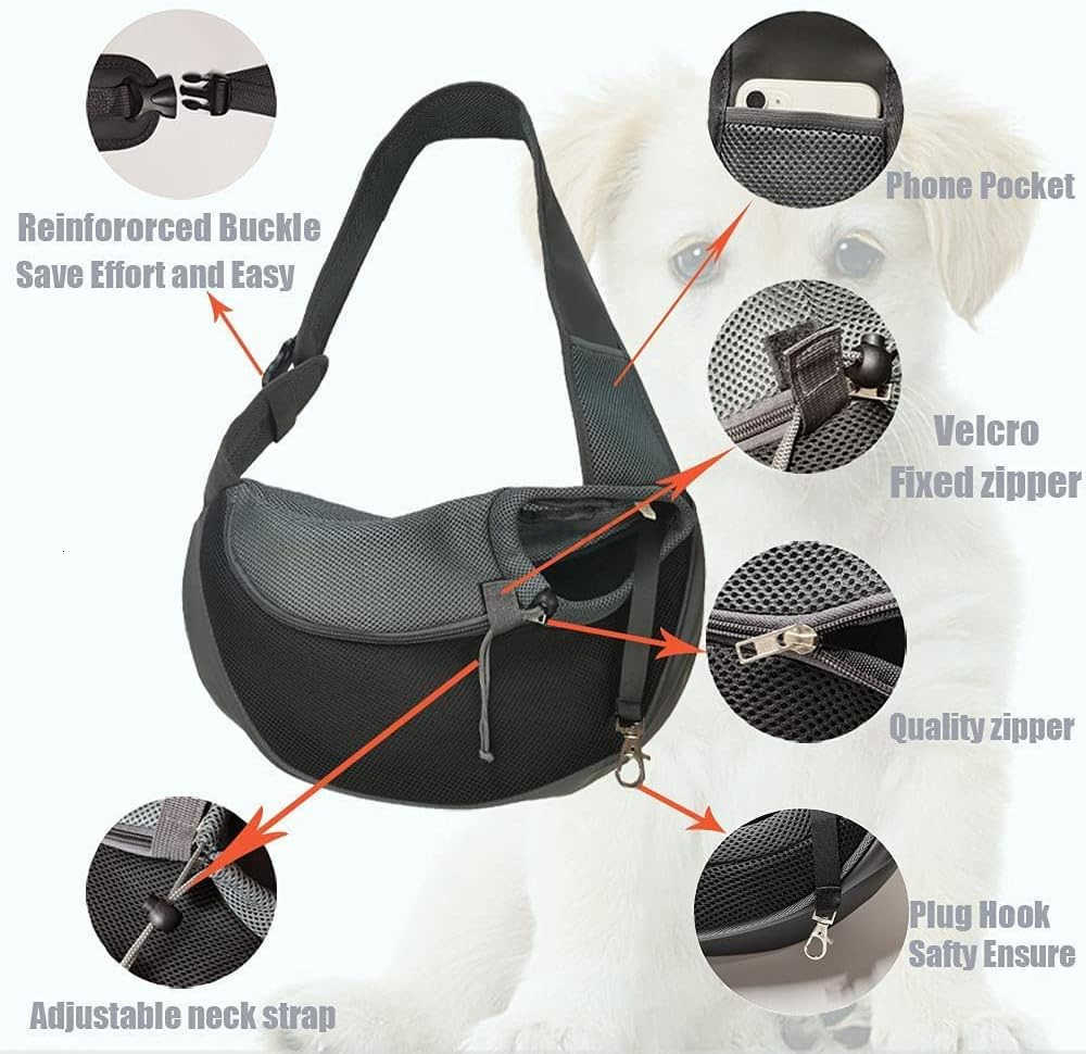 Dog Pet Sling Carrier Puppy Cat Sling Mesh Carrying Bag Adjustable Strap Breathble Small Dog Cat Satchel Carrier Hand Free Safe Front Backpack Soft Fo
