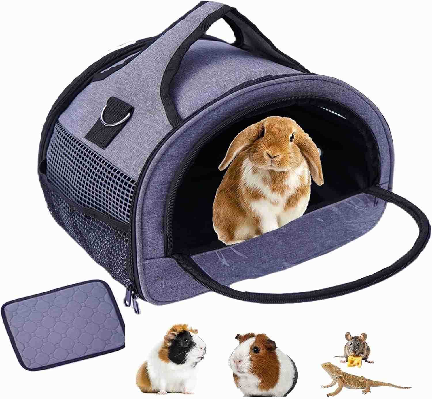 Rabbit Carrier Small Pet Carriers for Guinea Pig Hamster Bird Bunny Bearded Dragon Kitty Animal Bag with Stable Handle and Waterproof Pad Easy Travel 