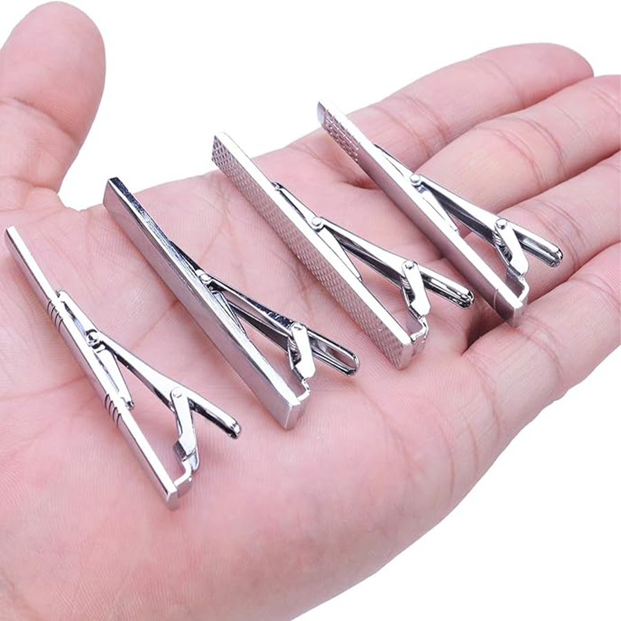 4Pcs Tie Clips Set Men Tie Bar Clip Set for Regular Skinny Ties Necktie Wedding Business Clips for Men Silver Tone