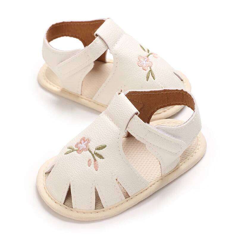 "Newborn Baby Sandals 0-18M - Summer Floral Embroidered Soft Sole Wrap-Toe | Lightweight & Comfortable"