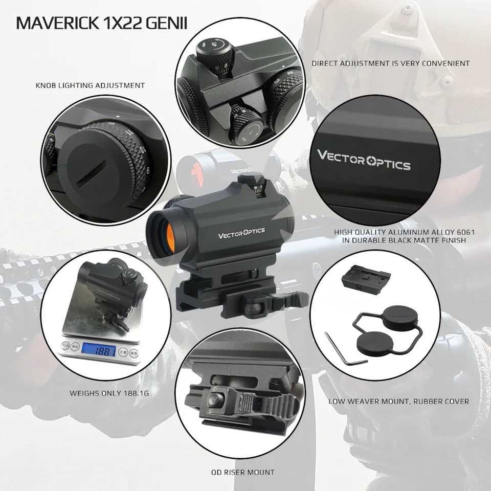 Maverick GenII 1x22 Red Dot Scope Sight Hunting Tactical Unped Turret QD Mount For Real Firearms 308 Airsoft W250912