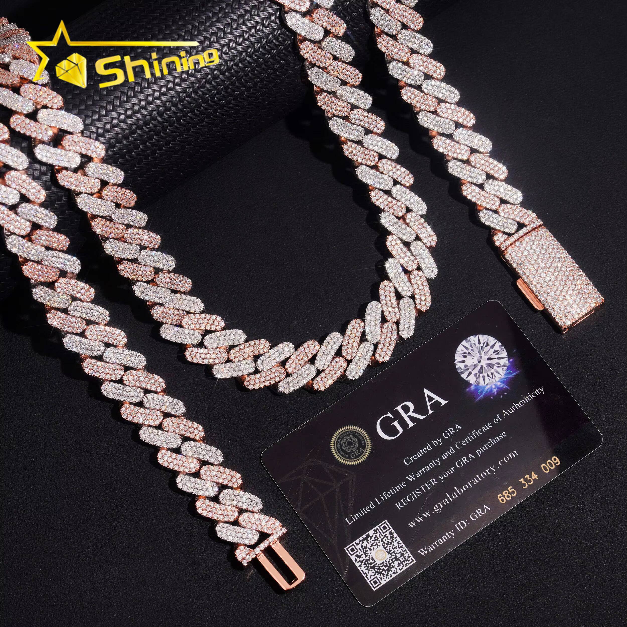 Pass Diamond Tester Hip Hop Jewelry 16mm 3 Rows 925 Sterling Silver Men Necklace Miami Iced Out Moissanite Cuban Link Chain