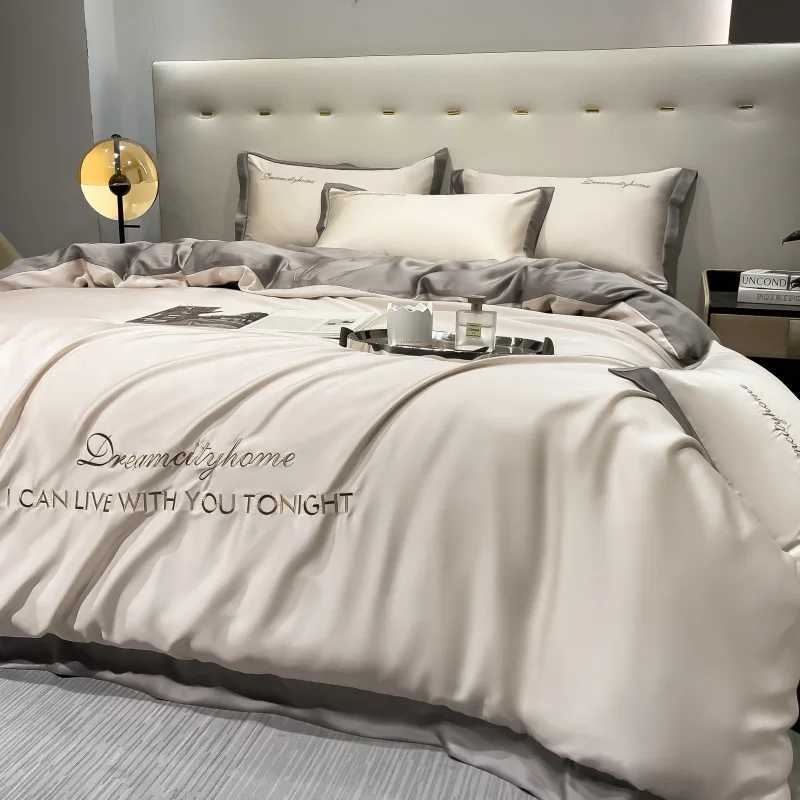 Summer ice silk four piece set summer style silky duvet cover light luxury highend bed sheet summer bed C250912