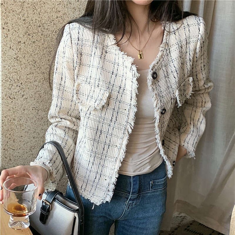DHEssentials 2025 Spring New Elegant Little Chanel Style Short French Frayed Long Sleeve Cardigan Top for Women Chic