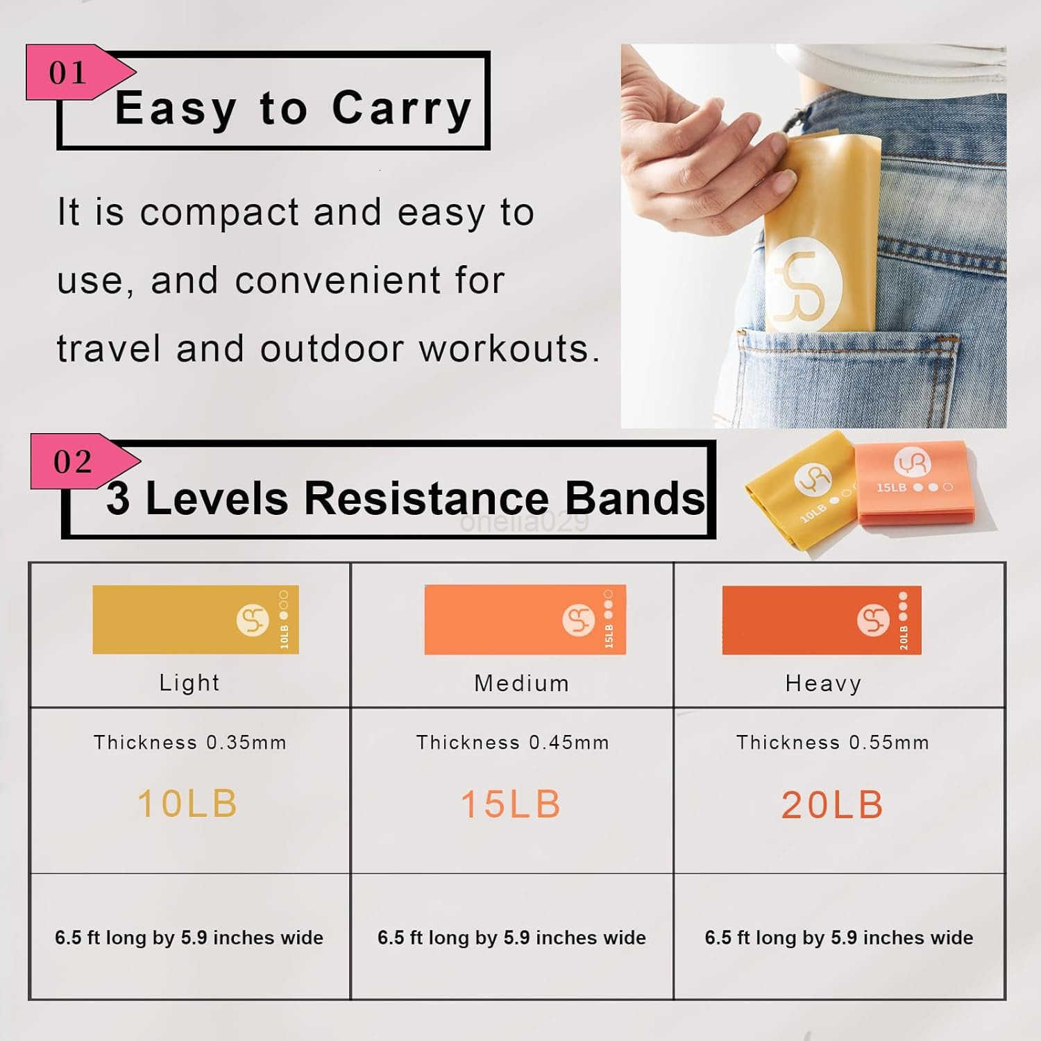 Resistance Bands 65ft Long NonLatex Elastic Stretch Bands Exercise Bands for Physical Therapy Yoga Pilates Rehab Home Gym Workouts Strength Training W