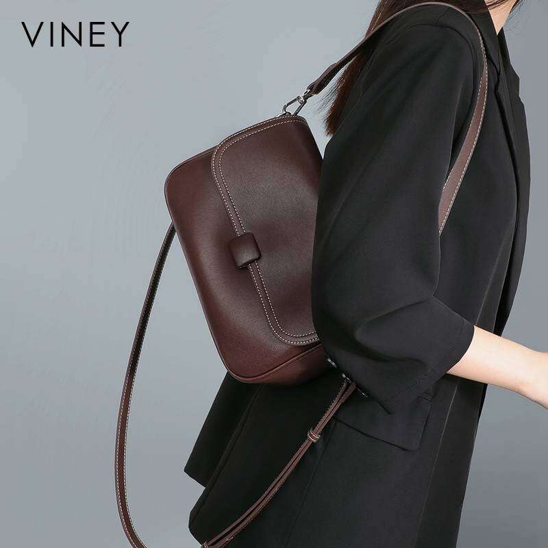 VINEY Ladies 2025 New Summer Small Square Genuine Leather Women's High-End Commuter Handbag Messenger Bag