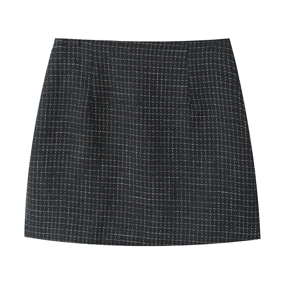 DHEssentials 2025 Autumn New French Style Tweed Plaid Small V-neck Elegant Waist-cinching Jacket + Bodycon Skirt