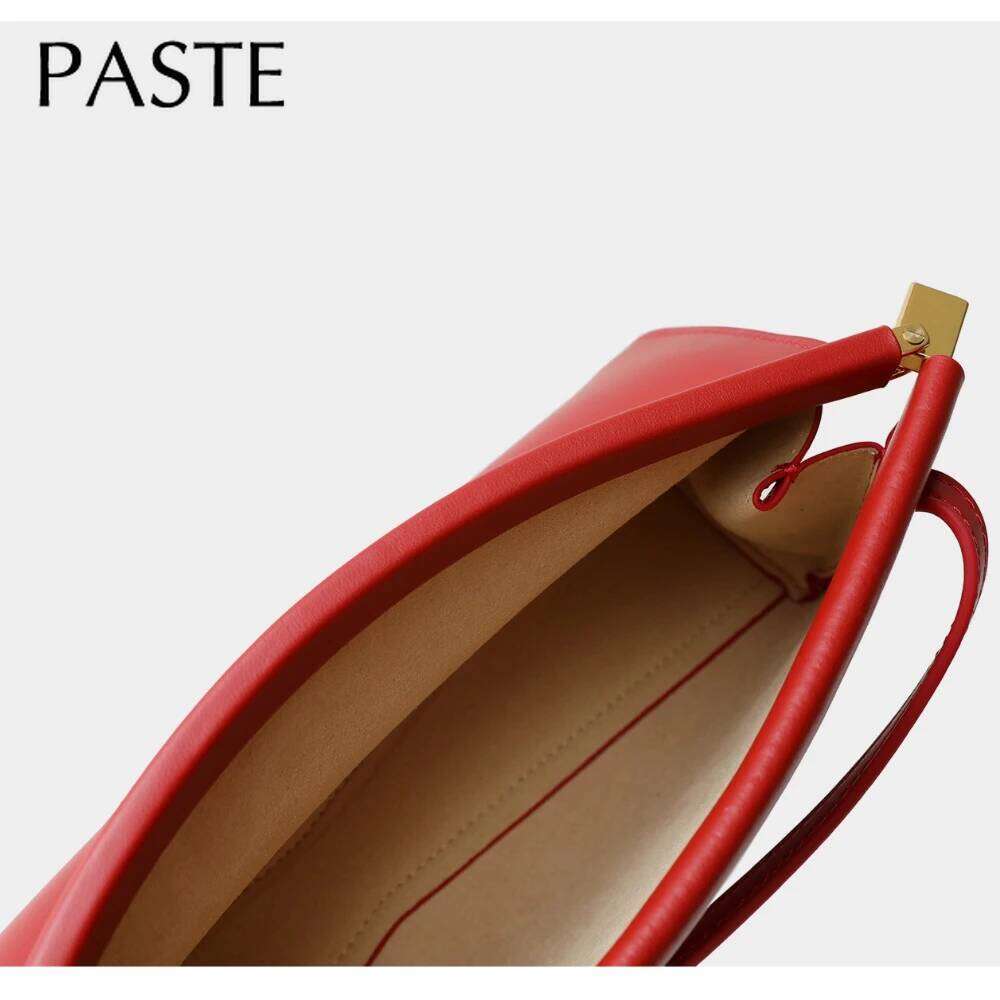 Euro French Niche Design Clip Plain Cowhide Leather Women Armpit Shoulder Bag Stylish Party Formal Ocns Handbag
