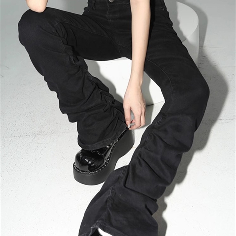 REDDACHiC Stacked Flare Jeans Women Black Trousers Goth Retro Solid Stretch High Rise Boot Cut Pants Japanese Korean Y2k Fashion 250911