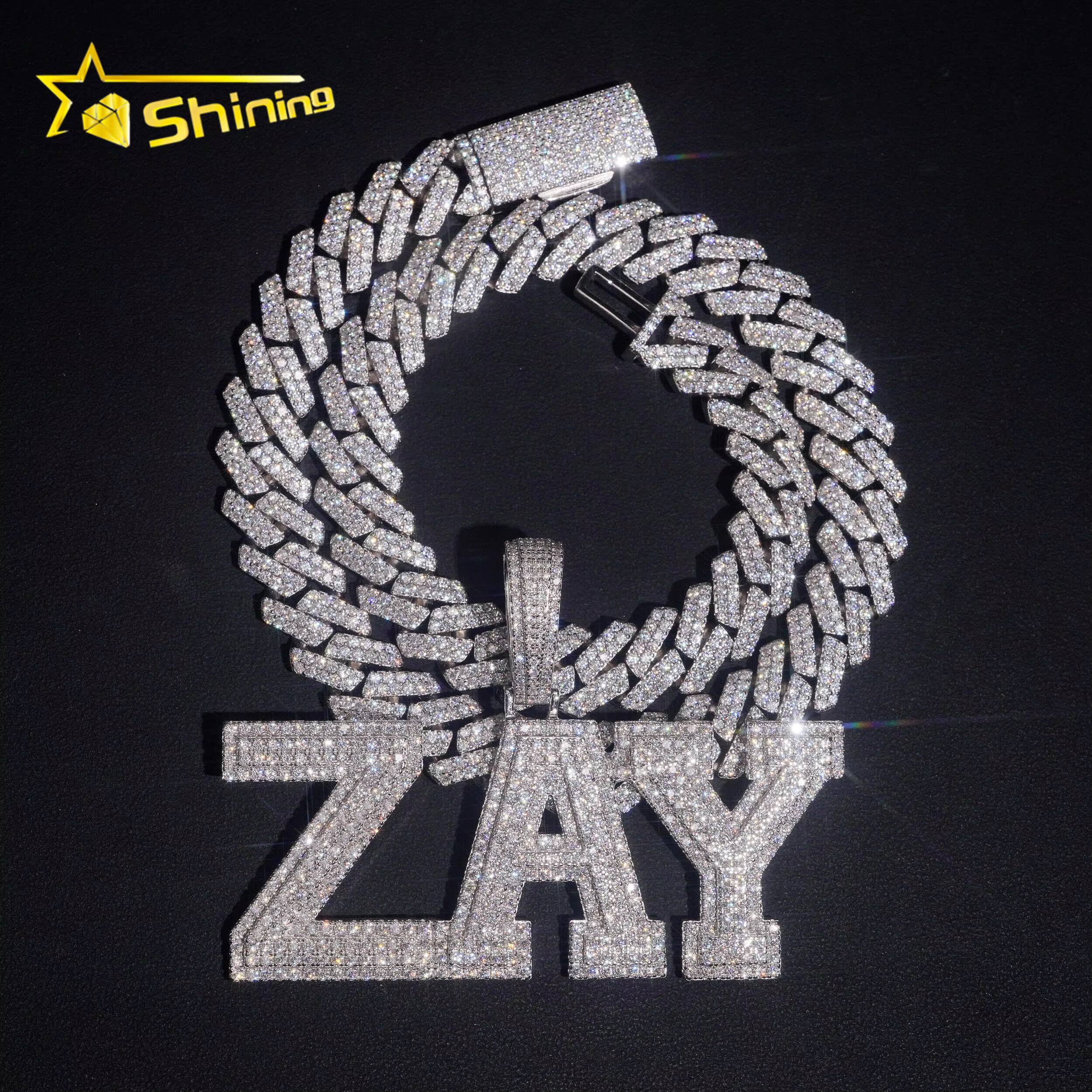 GRA Pass Diamond Test Moissnaite Charms Pendant Silver 925 Gold Plated Hip Hop Iced Out Moissanite Custom Letter Name Pendant