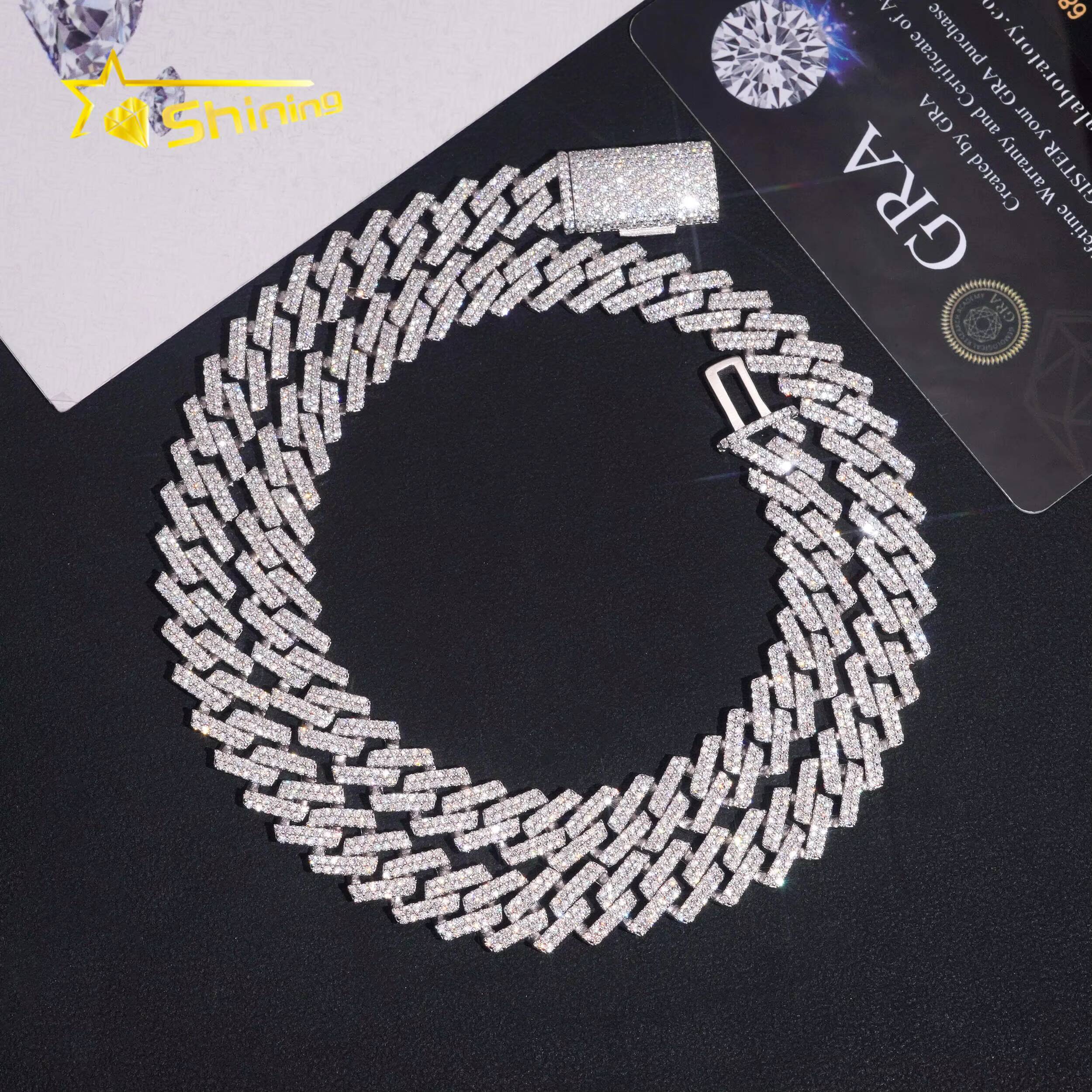 Hot Sale Moissanite 10mm Necklace Fine Jewelry VVS Iced Out Moissanite Pass Diamond Test 925Silver Hip Hop Cuban Link Chain