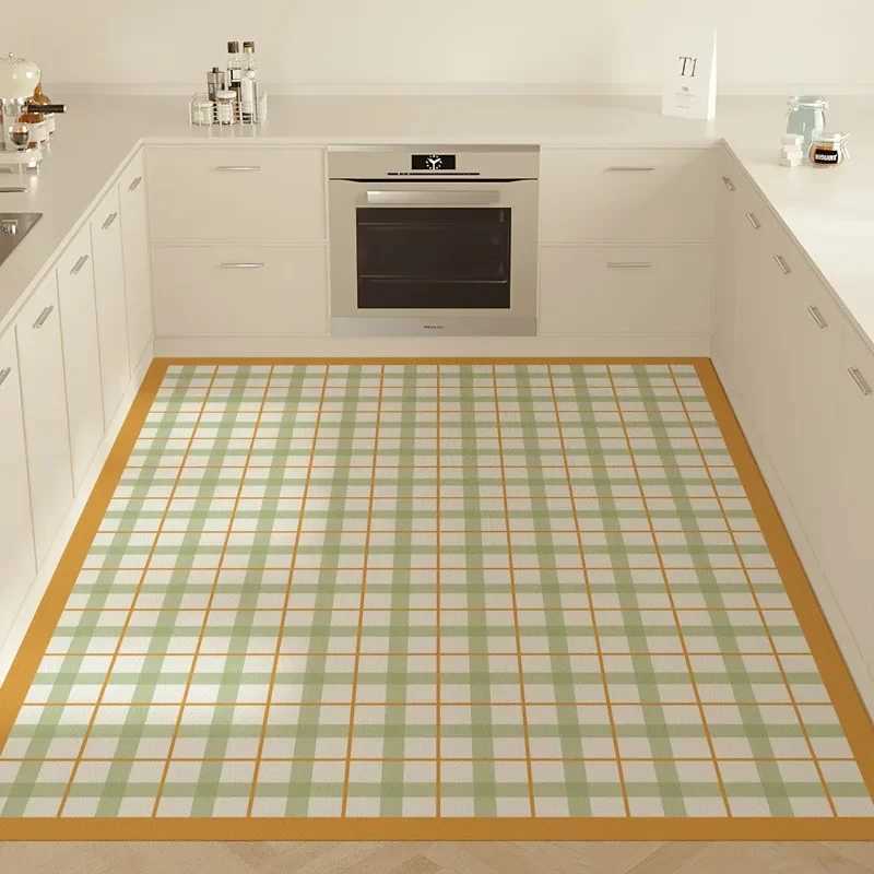 Carpet for Kitchen Floor Mat Large Pvc Waterproof Leather Carpets Oilproof Nonslip Foot Mats Green Plaid Home Decoration Rugs C250912