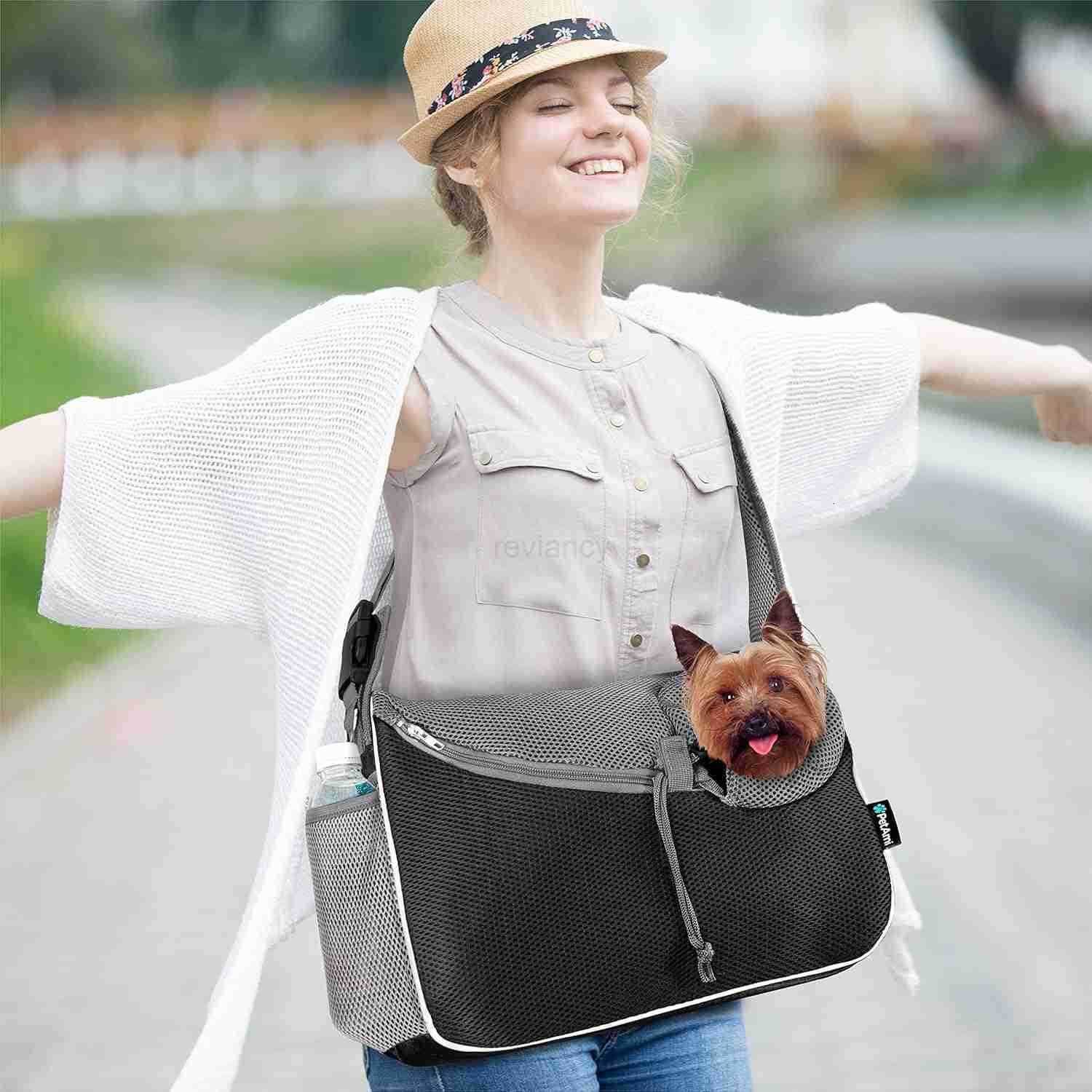 Small Dog Sling Carrier SoftSided Crossbody Puppy Carrying Purse Bag Adjustable Sling Pet Pouch to Wear Medium Dog Cat Travel Dog Bag for Traveling Po