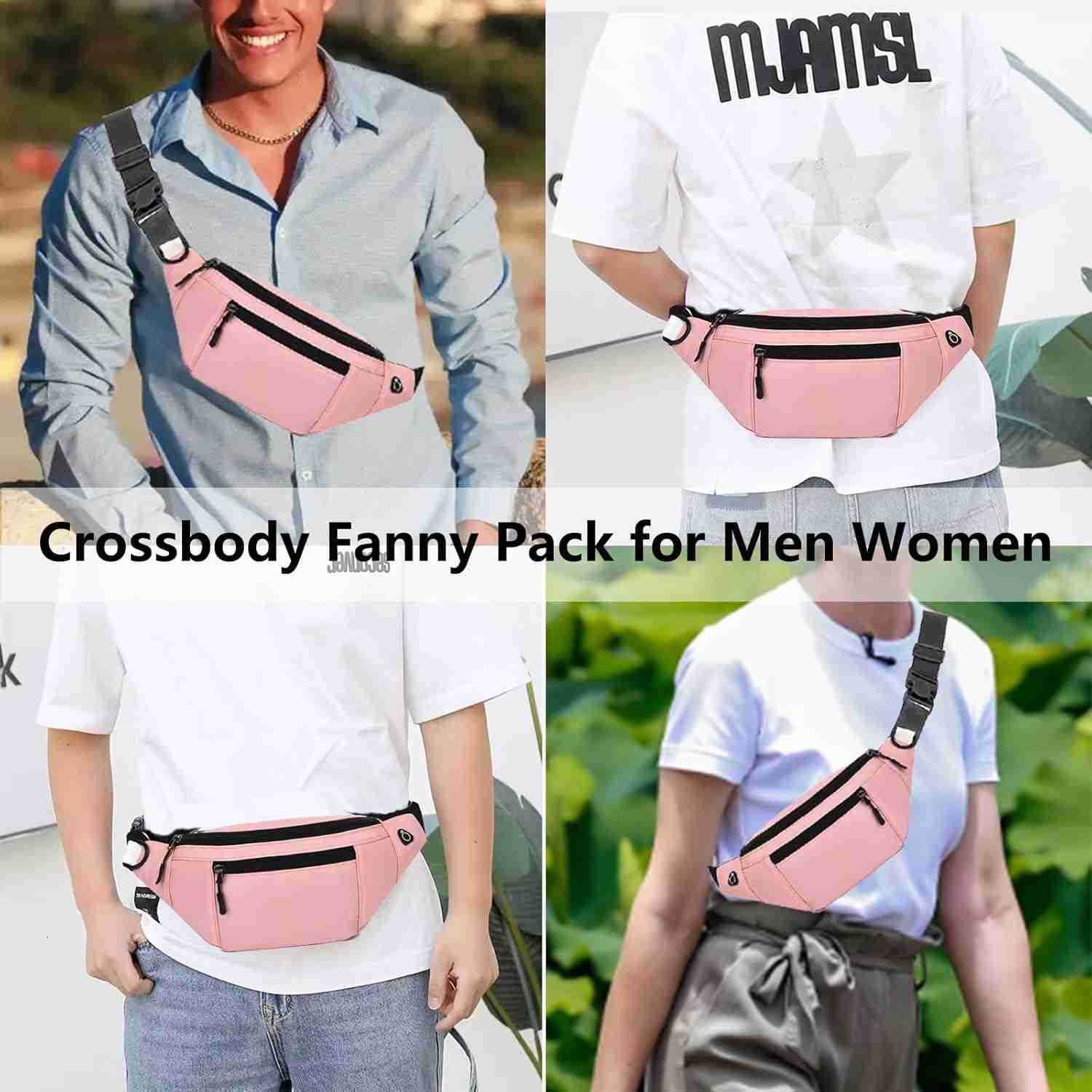 Crossbody Fanny Pack for Men Women Fashion Waist Bag Pack with Adjustable Strap for Outdoors Casual Belt Bag for Travel Walking RunningPinkW250912