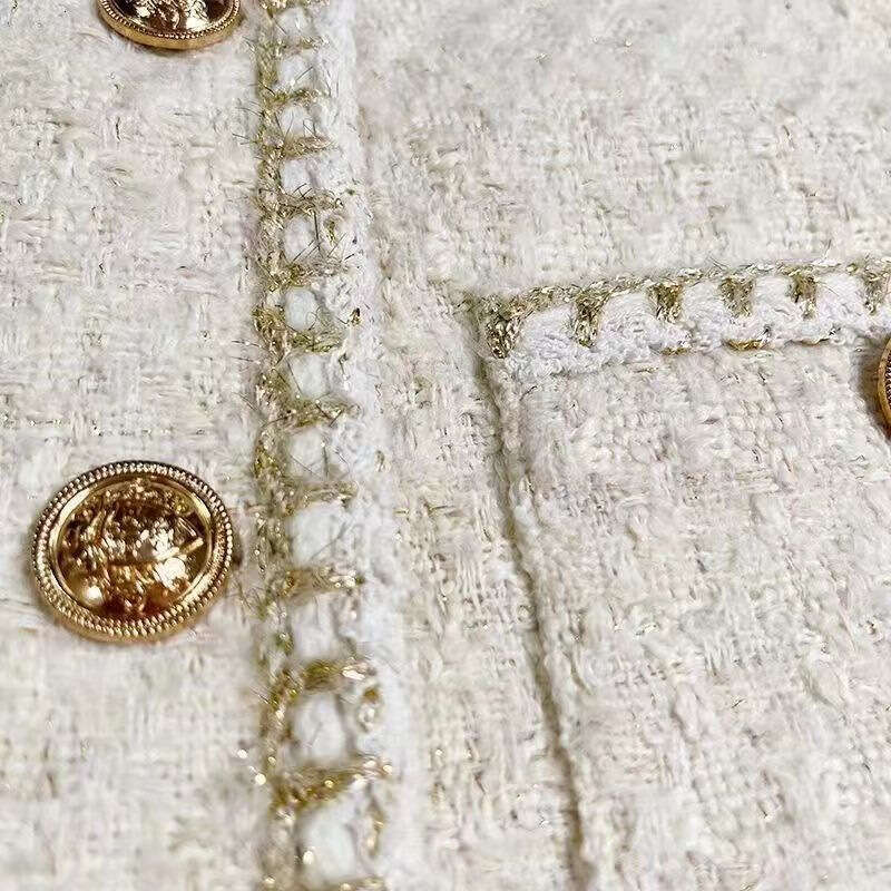 DHEssentials 2024 Spring and Autumn New Korean Off-White French Short Chanel Style Elegant Socialite Tweed Jacket for Women