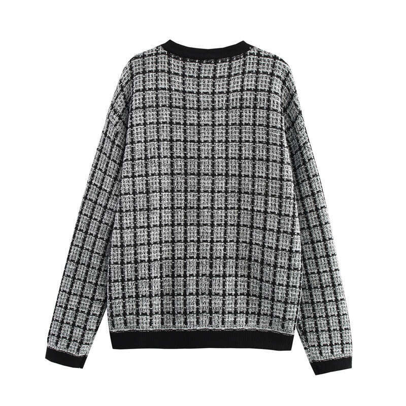 DHEssentials New Knitted Jacket Round Neck Solid Color Loose Pullover Versatile Design Little Chanel Style