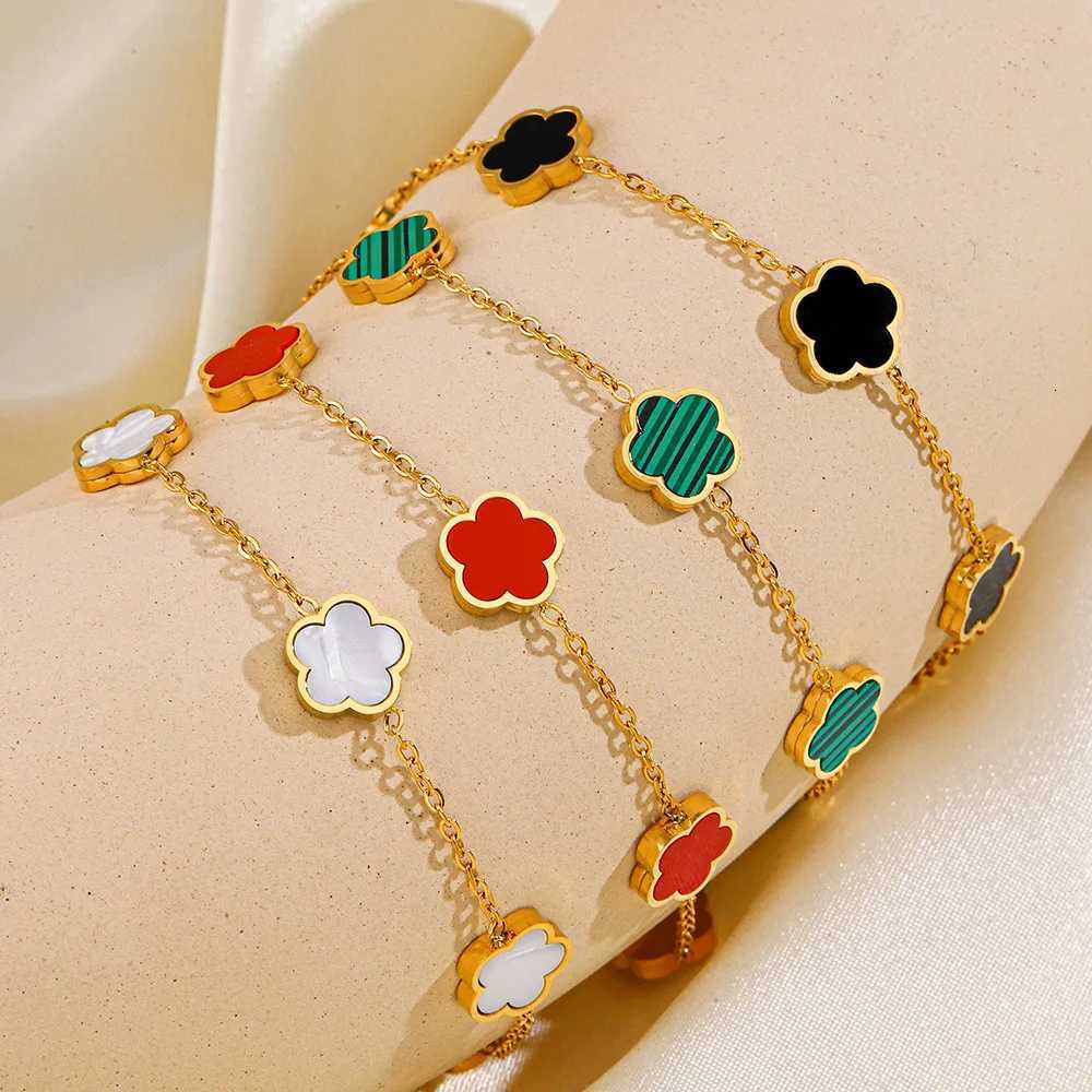 Lucky Cute Colorf FiveLeaved Flower Stainl Steel Bracelets for Wen Fashion Light Luxury Paty Jewelry Gifts Wholes S250912