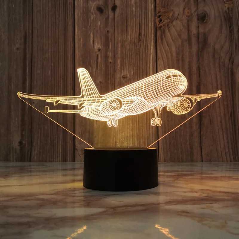 Airplane 3d Night Light Usb Plugin Touch Table Lamp Decoration Bedside Nightlight Child Birthday Christmas Gifts for Kids Boys C251122