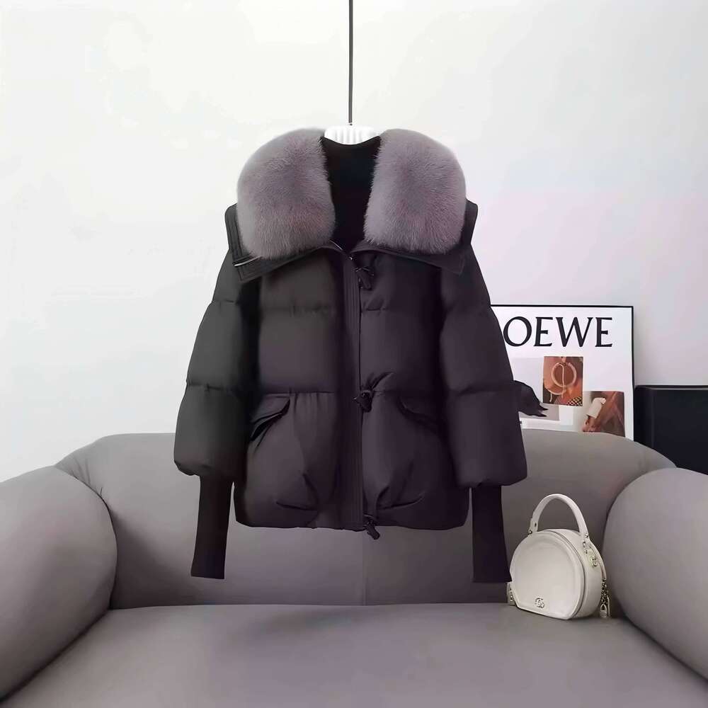 2025 Winter Women's New Down Fashion Korean Loose Cotton Short Large Fur Lapel Thickened Jacket