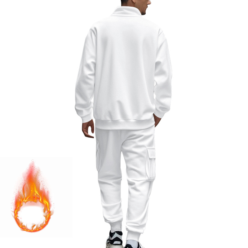 Mens tracksuit New American Style Men's Casual Fleece-Lined Warm Zip-Up Workwear Pants Set EU Size: S-3XL