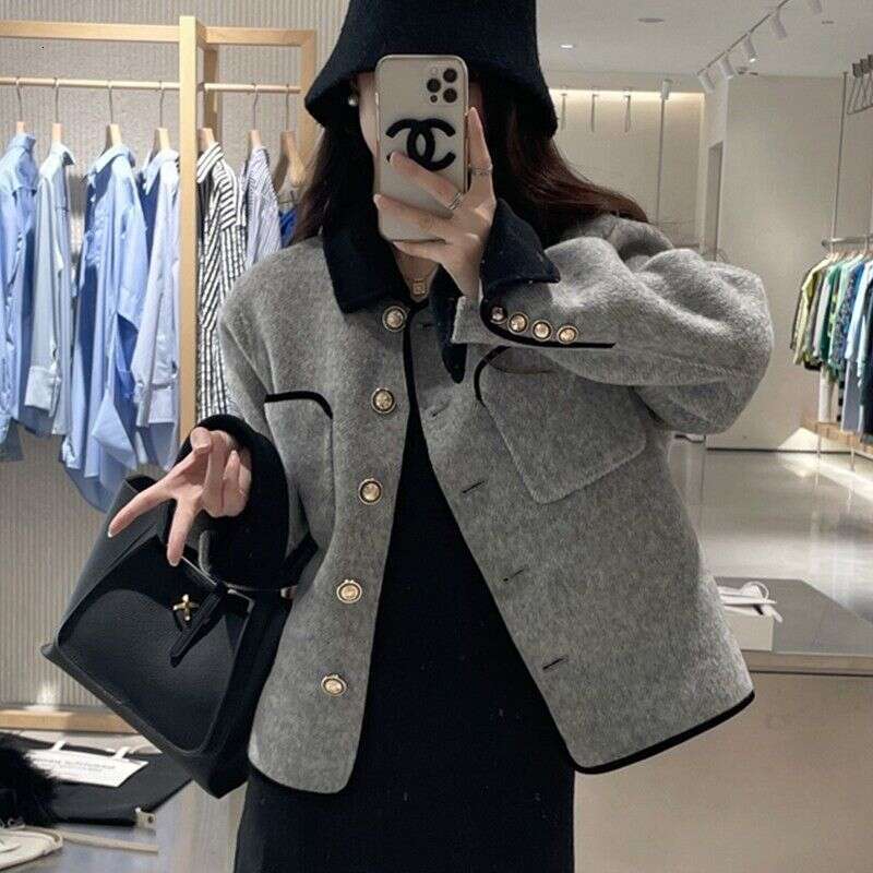 DHEssentials Short Gray Woolen Coat Women, Autumn Winter New Design, Unique and Stylish Long Sleeve Top for Women